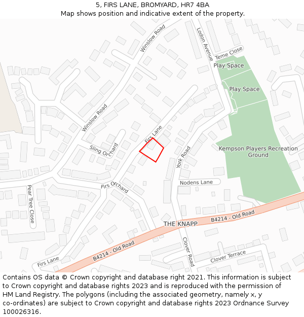 5, FIRS LANE, BROMYARD, HR7 4BA: Location map and indicative extent of plot