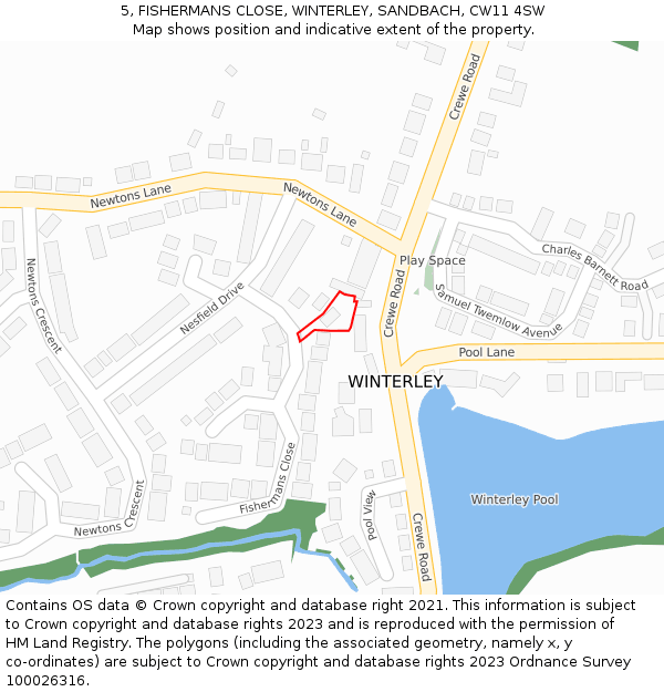 5, FISHERMANS CLOSE, WINTERLEY, SANDBACH, CW11 4SW: Location map and indicative extent of plot