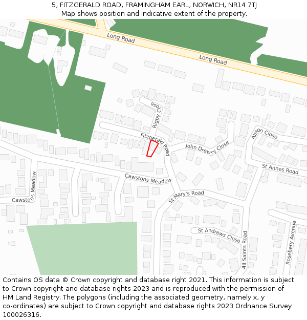 5, FITZGERALD ROAD, FRAMINGHAM EARL, NORWICH, NR14 7TJ: Location map and indicative extent of plot