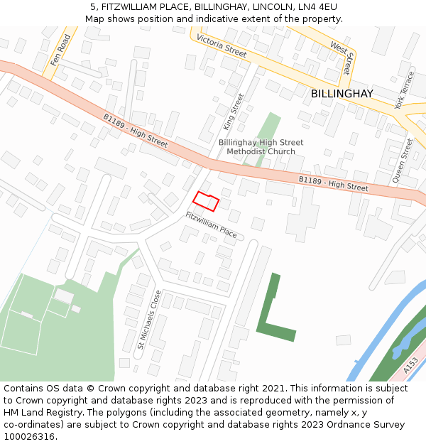 5, FITZWILLIAM PLACE, BILLINGHAY, LINCOLN, LN4 4EU: Location map and indicative extent of plot