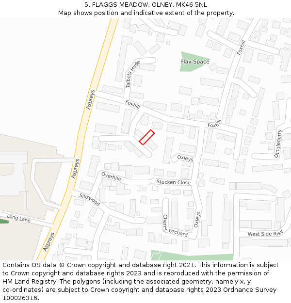 5, FLAGGS MEADOW, OLNEY, MK46 5NL: Location map and indicative extent of plot