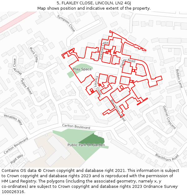 5, FLAXLEY CLOSE, LINCOLN, LN2 4GJ: Location map and indicative extent of plot