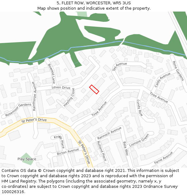5, FLEET ROW, WORCESTER, WR5 3US: Location map and indicative extent of plot