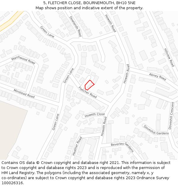 5, FLETCHER CLOSE, BOURNEMOUTH, BH10 5NE: Location map and indicative extent of plot