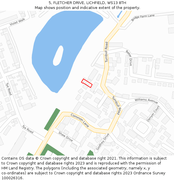 5, FLETCHER DRIVE, LICHFIELD, WS13 8TH: Location map and indicative extent of plot