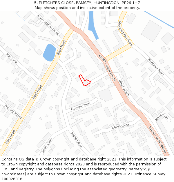 5, FLETCHERS CLOSE, RAMSEY, HUNTINGDON, PE26 1HZ: Location map and indicative extent of plot