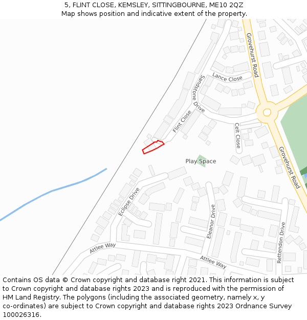 5, FLINT CLOSE, KEMSLEY, SITTINGBOURNE, ME10 2QZ: Location map and indicative extent of plot