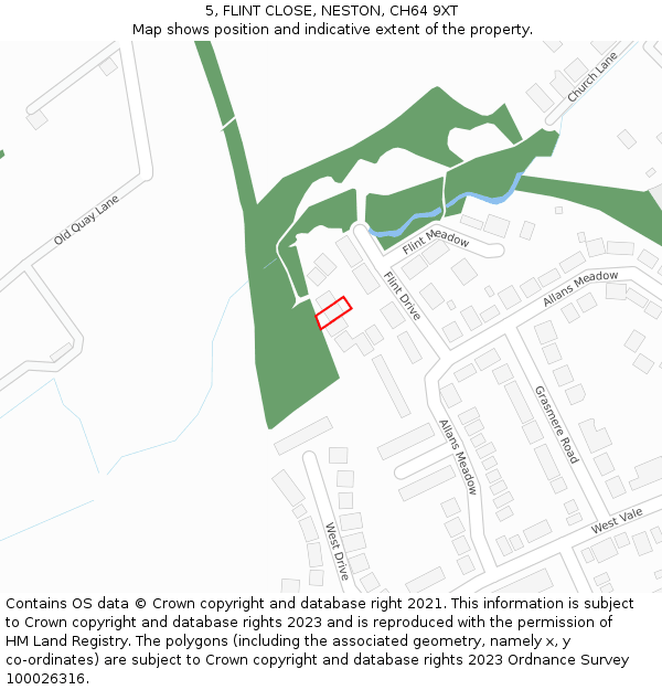 5, FLINT CLOSE, NESTON, CH64 9XT: Location map and indicative extent of plot