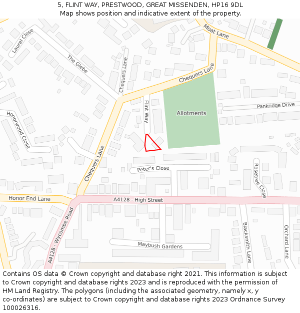 5, FLINT WAY, PRESTWOOD, GREAT MISSENDEN, HP16 9DL: Location map and indicative extent of plot