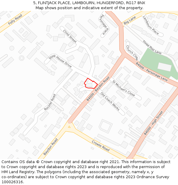 5, FLINTJACK PLACE, LAMBOURN, HUNGERFORD, RG17 8NX: Location map and indicative extent of plot