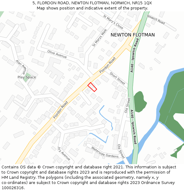 5, FLORDON ROAD, NEWTON FLOTMAN, NORWICH, NR15 1QX: Location map and indicative extent of plot