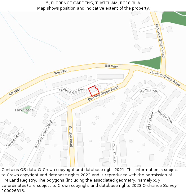 5, FLORENCE GARDENS, THATCHAM, RG18 3HA: Location map and indicative extent of plot