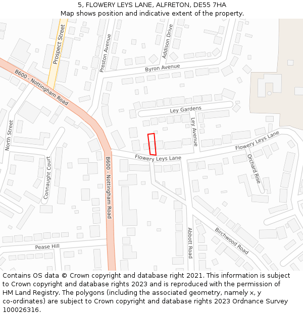 5, FLOWERY LEYS LANE, ALFRETON, DE55 7HA: Location map and indicative extent of plot