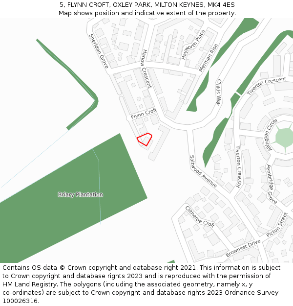 5, FLYNN CROFT, OXLEY PARK, MILTON KEYNES, MK4 4ES: Location map and indicative extent of plot