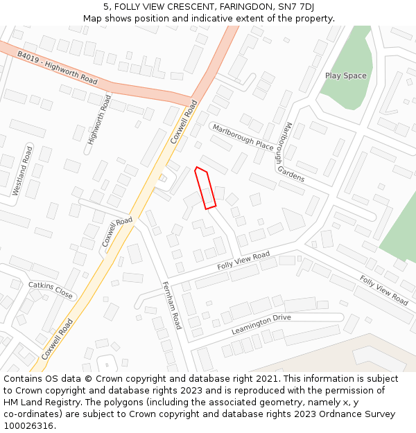 5, FOLLY VIEW CRESCENT, FARINGDON, SN7 7DJ: Location map and indicative extent of plot