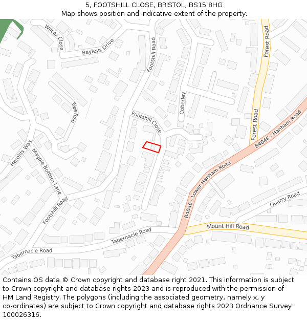 5, FOOTSHILL CLOSE, BRISTOL, BS15 8HG: Location map and indicative extent of plot