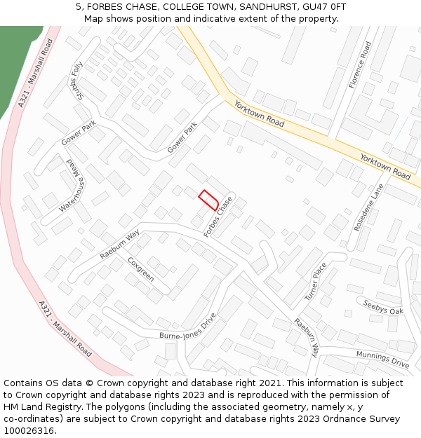 5, FORBES CHASE, COLLEGE TOWN, SANDHURST, GU47 0FT: Location map and indicative extent of plot