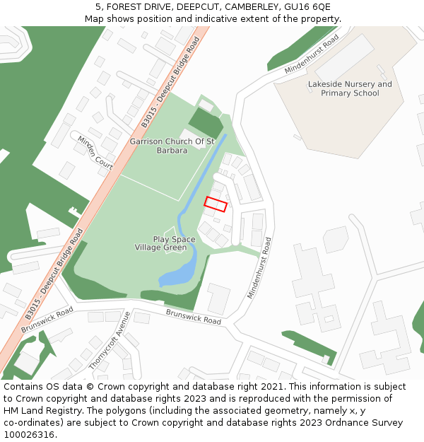 5, FOREST DRIVE, DEEPCUT, CAMBERLEY, GU16 6QE: Location map and indicative extent of plot