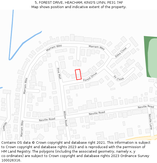5, FOREST DRIVE, HEACHAM, KING'S LYNN, PE31 7AF: Location map and indicative extent of plot
