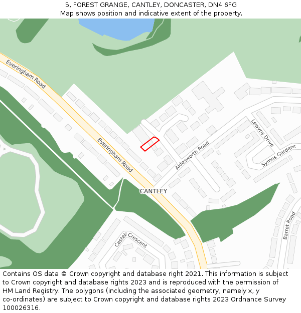 5, FOREST GRANGE, CANTLEY, DONCASTER, DN4 6FG: Location map and indicative extent of plot