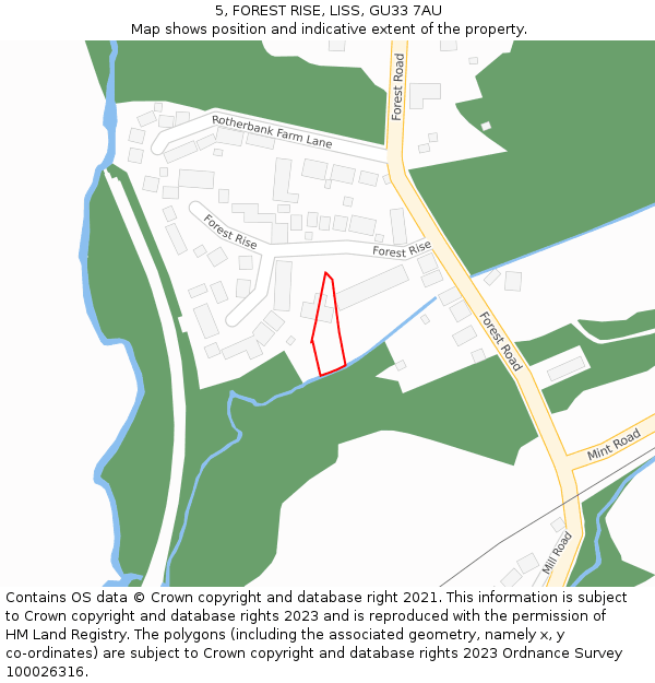 5, FOREST RISE, LISS, GU33 7AU: Location map and indicative extent of plot