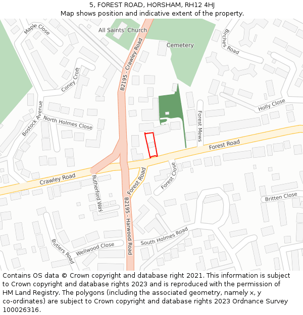 5, FOREST ROAD, HORSHAM, RH12 4HJ: Location map and indicative extent of plot