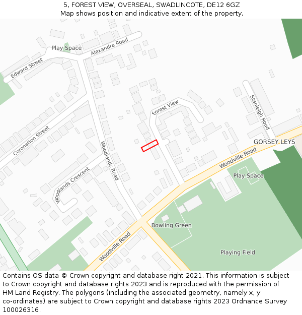 5, FOREST VIEW, OVERSEAL, SWADLINCOTE, DE12 6GZ: Location map and indicative extent of plot