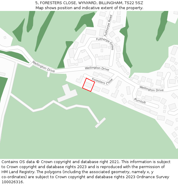 5, FORESTERS CLOSE, WYNYARD, BILLINGHAM, TS22 5SZ: Location map and indicative extent of plot