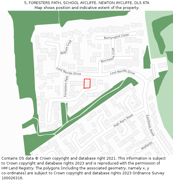 5, FORESTERS PATH, SCHOOL AYCLIFFE, NEWTON AYCLIFFE, DL5 6TA: Location map and indicative extent of plot