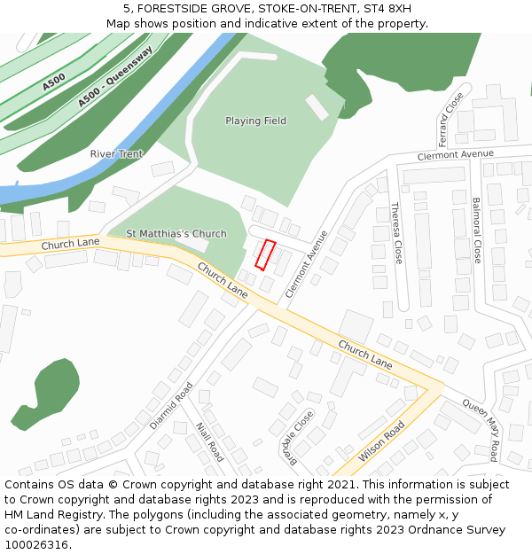 5, FORESTSIDE GROVE, STOKE-ON-TRENT, ST4 8XH: Location map and indicative extent of plot