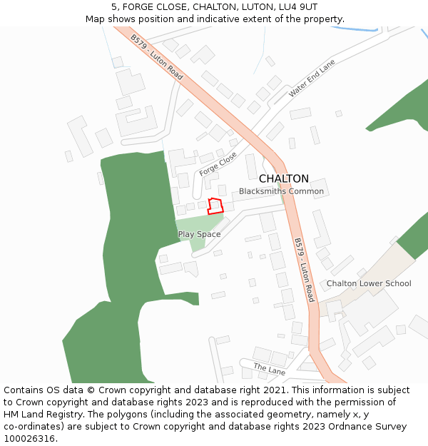 5, FORGE CLOSE, CHALTON, LUTON, LU4 9UT: Location map and indicative extent of plot