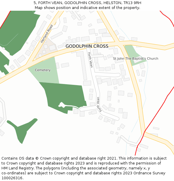 5, FORTH VEAN, GODOLPHIN CROSS, HELSTON, TR13 9RH: Location map and indicative extent of plot
