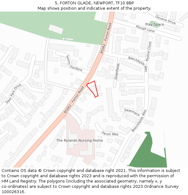 5, FORTON GLADE, NEWPORT, TF10 8BP: Location map and indicative extent of plot