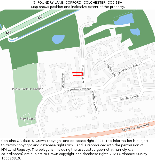 5, FOUNDRY LANE, COPFORD, COLCHESTER, CO6 1BH: Location map and indicative extent of plot