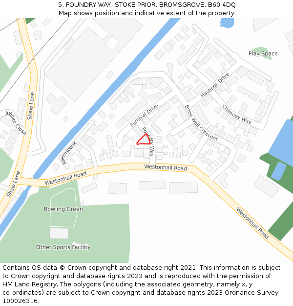 5, FOUNDRY WAY, STOKE PRIOR, BROMSGROVE, B60 4DQ: Location map and indicative extent of plot