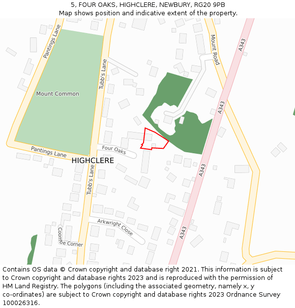 5, FOUR OAKS, HIGHCLERE, NEWBURY, RG20 9PB: Location map and indicative extent of plot