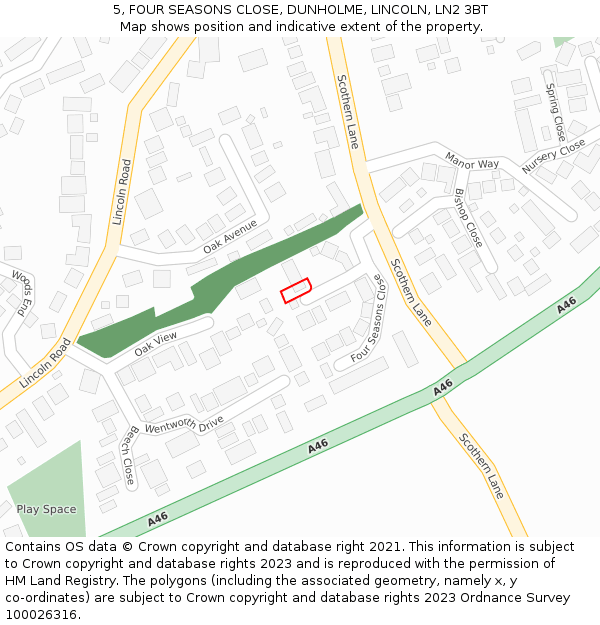 5, FOUR SEASONS CLOSE, DUNHOLME, LINCOLN, LN2 3BT: Location map and indicative extent of plot