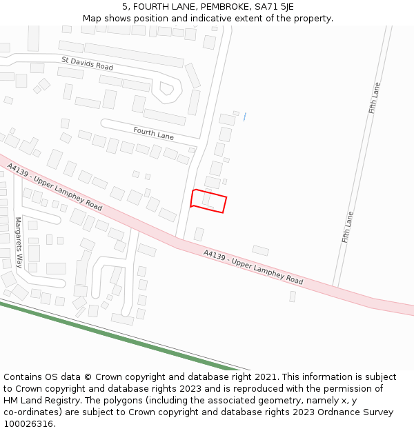 5, FOURTH LANE, PEMBROKE, SA71 5JE: Location map and indicative extent of plot