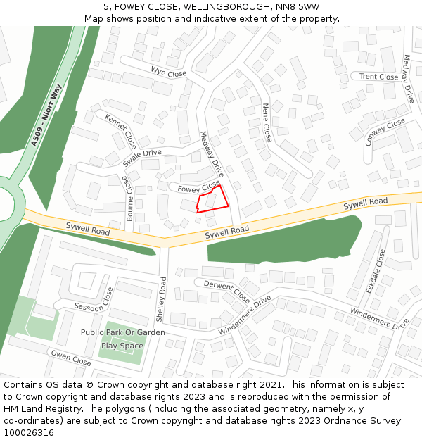 5, FOWEY CLOSE, WELLINGBOROUGH, NN8 5WW: Location map and indicative extent of plot