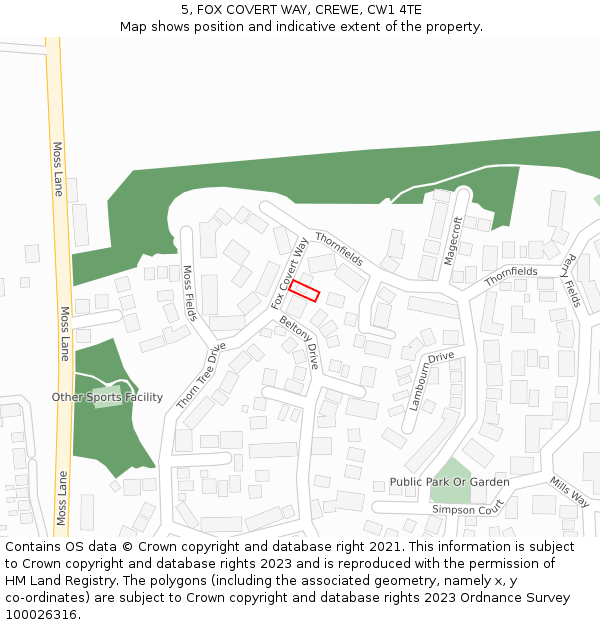 5, FOX COVERT WAY, CREWE, CW1 4TE: Location map and indicative extent of plot