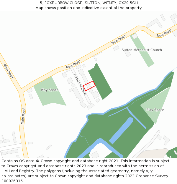 5, FOXBURROW CLOSE, SUTTON, WITNEY, OX29 5SH: Location map and indicative extent of plot