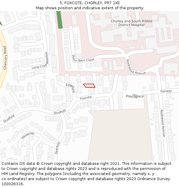 5, FOXCOTE, CHORLEY, PR7 1XE: Location map and indicative extent of plot