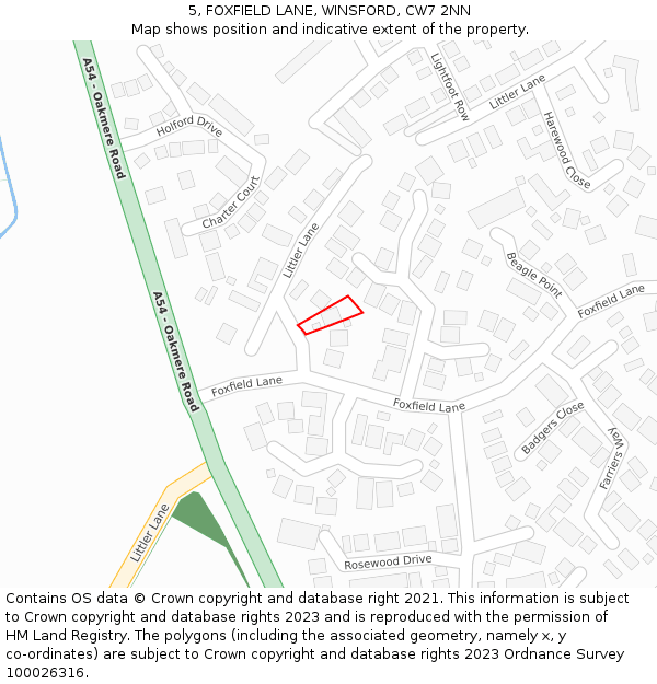 5, FOXFIELD LANE, WINSFORD, CW7 2NN: Location map and indicative extent of plot