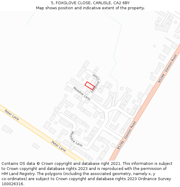 5, FOXGLOVE CLOSE, CARLISLE, CA2 6BY: Location map and indicative extent of plot