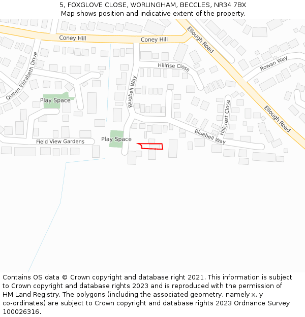 5, FOXGLOVE CLOSE, WORLINGHAM, BECCLES, NR34 7BX: Location map and indicative extent of plot