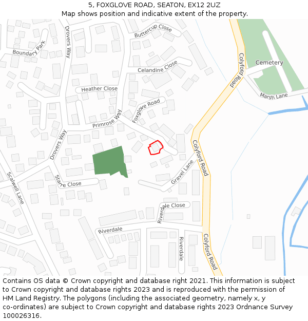 5, FOXGLOVE ROAD, SEATON, EX12 2UZ: Location map and indicative extent of plot