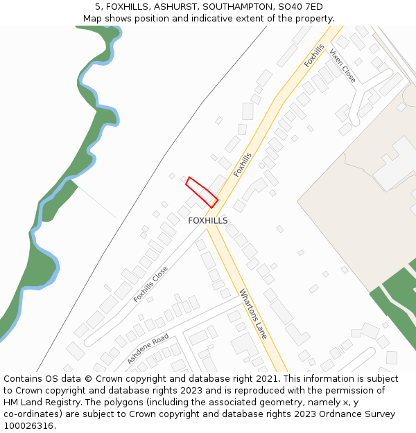 5, FOXHILLS, ASHURST, SOUTHAMPTON, SO40 7ED: Location map and indicative extent of plot