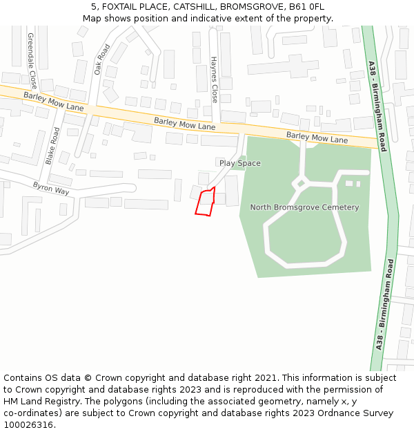 5, FOXTAIL PLACE, CATSHILL, BROMSGROVE, B61 0FL: Location map and indicative extent of plot