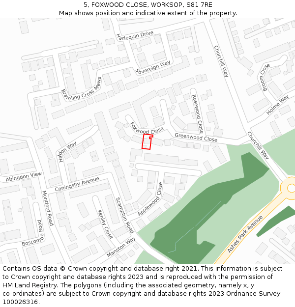 5, FOXWOOD CLOSE, WORKSOP, S81 7RE: Location map and indicative extent of plot