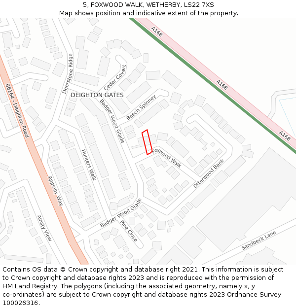 5, FOXWOOD WALK, WETHERBY, LS22 7XS: Location map and indicative extent of plot